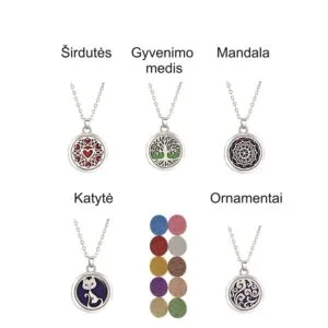 Aromaterapinis pakabukas su grandinėle ir blizgiais ar matiniais įdėklais